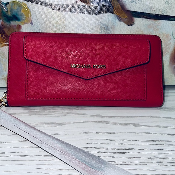 Michael Kors Handbags - Michael Kors NWT North South Jet Set Red Continental Zip Around Wristlet Wallet